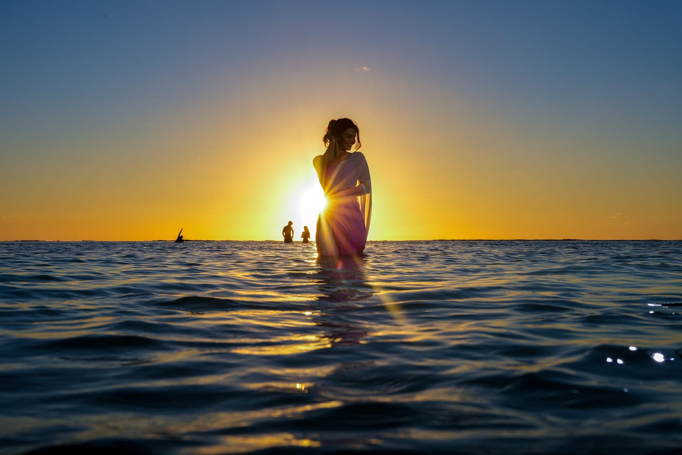 Bain boeuf woman sunset water photoshoot mauritius