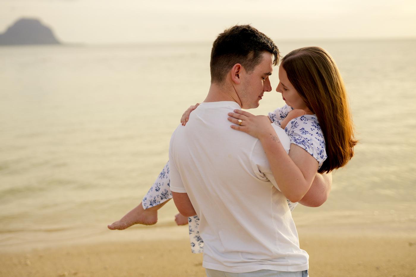 Couple embracing at sunset beach mauritius