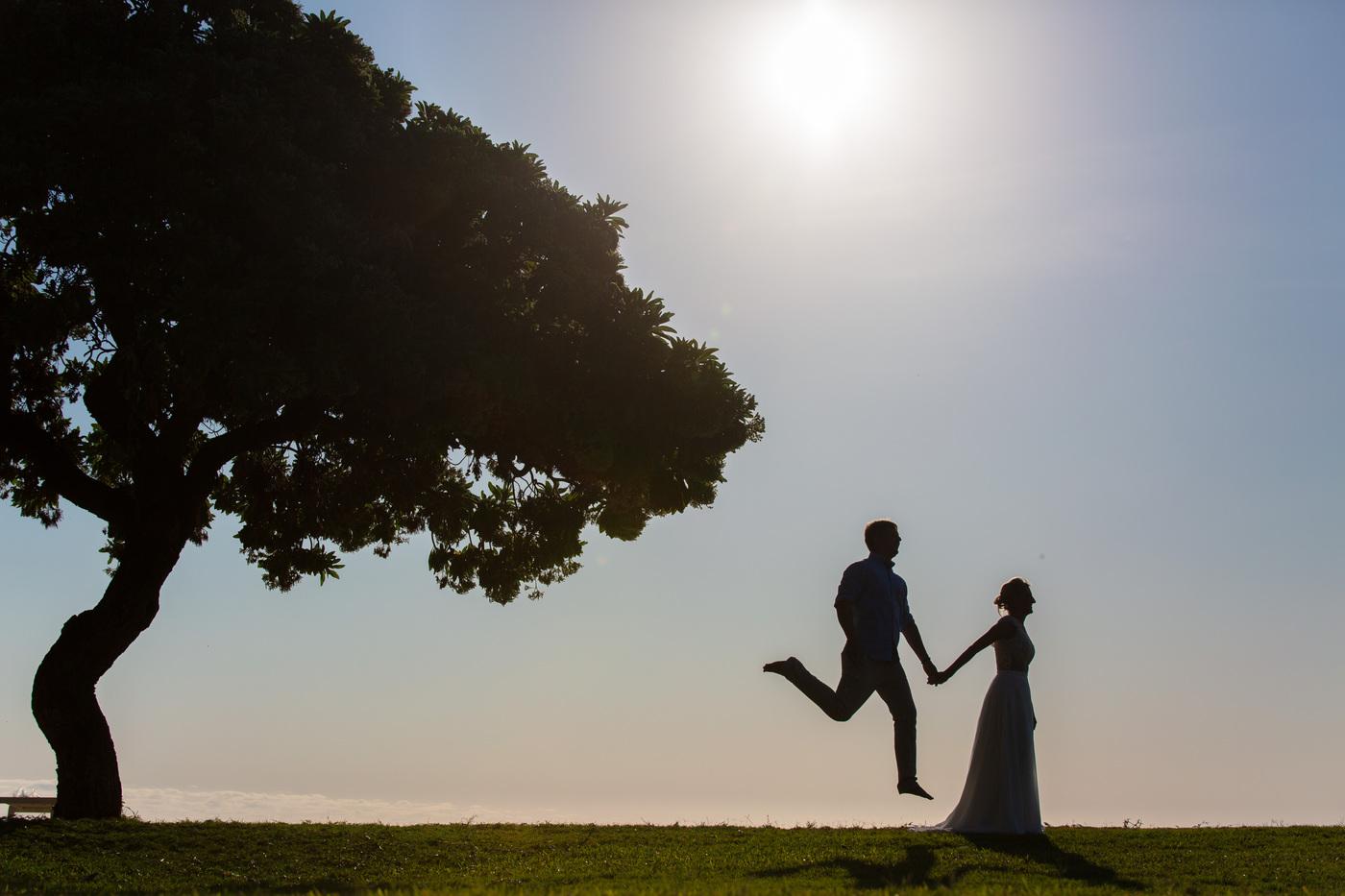Silhouette couple under tree sunset mauritius